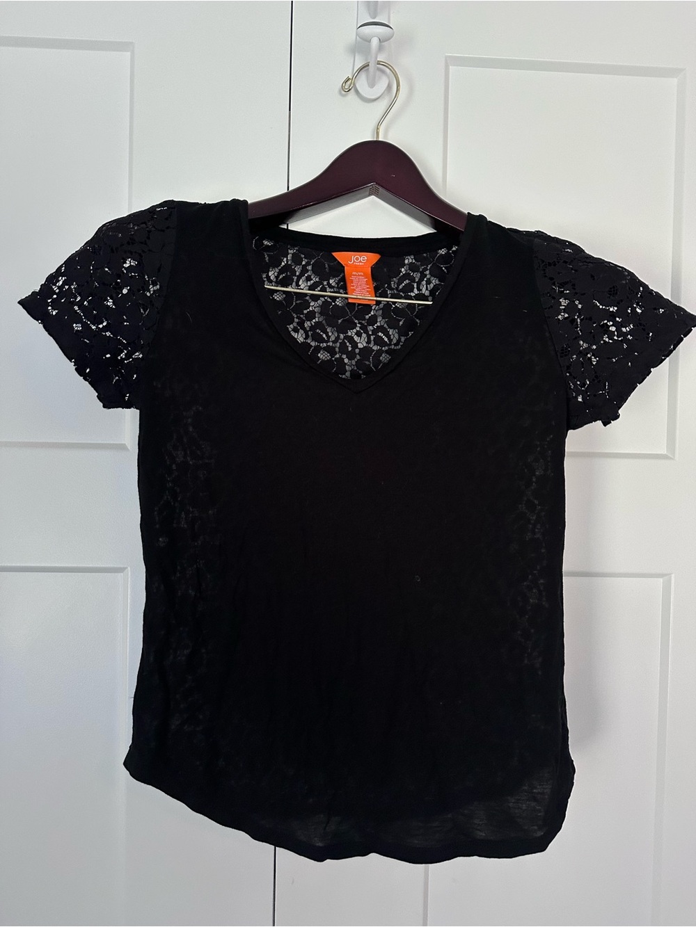 Joe Fresh Black Lace Sleeve V-Neck Tee